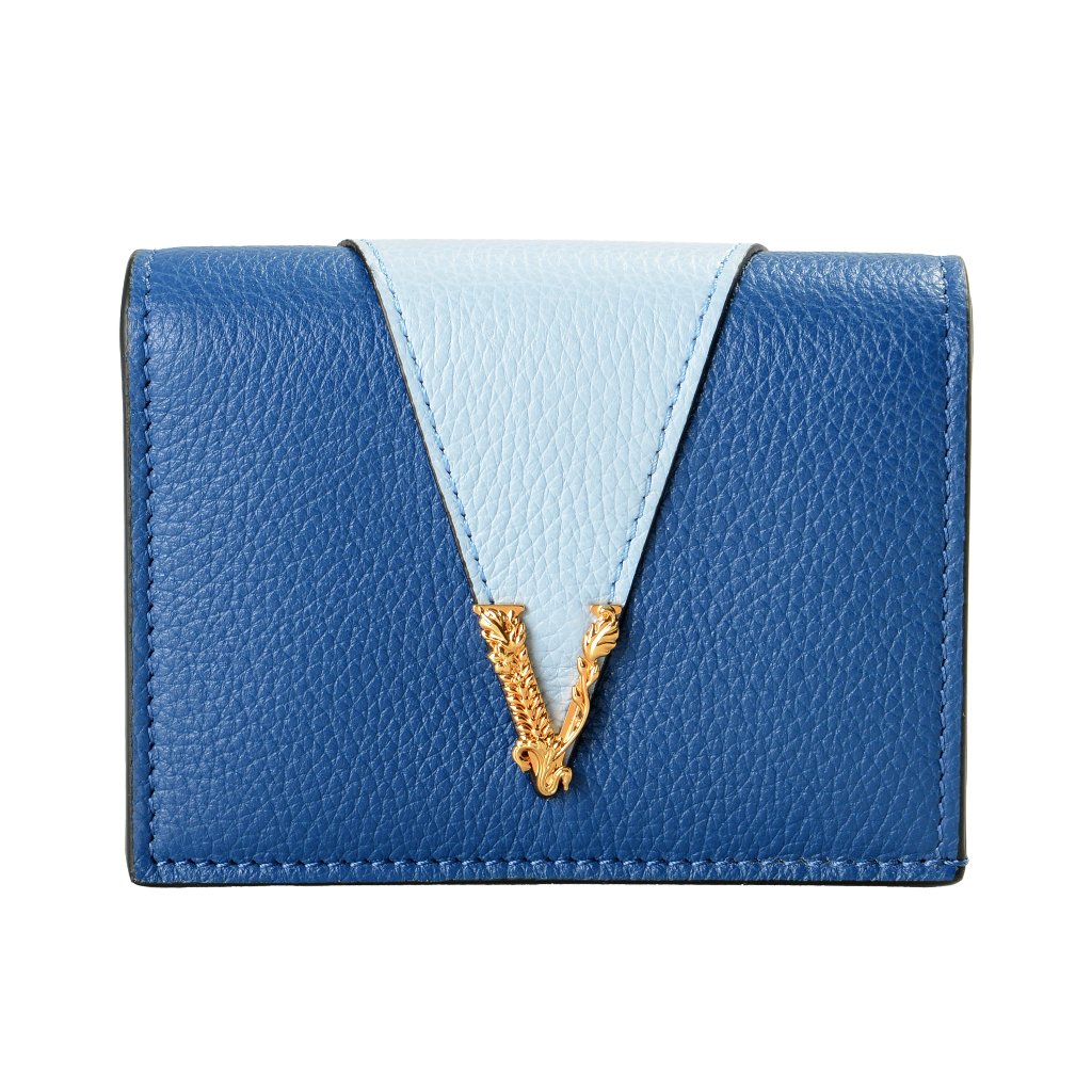 Versace Women's Textured Leather V Logo Card Case Wallet